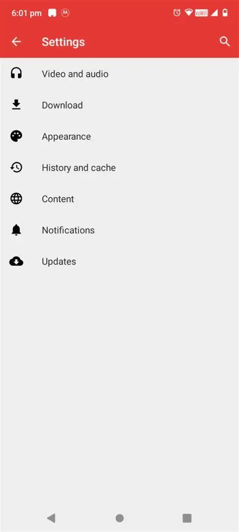 Antarmuka NewPipe Tampilan antarmuka aplikasi NewPipe yang minimalis