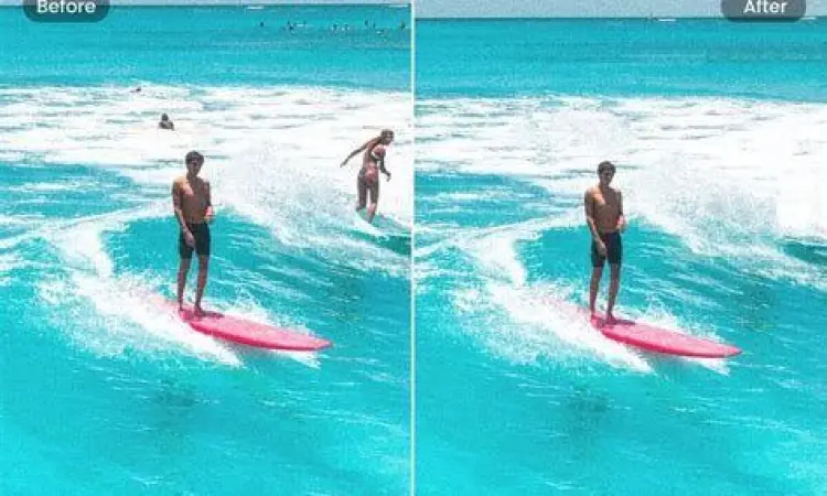 Perbandingan foto sebelum dan sesudah objek dihapus