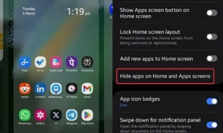 Pengaturan Hide Apps Samsung Menu pengaturan layar depan Samsung untuk menyembunyikan aplikasi