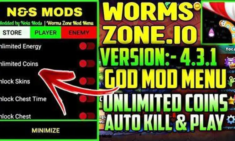 Fitur Utama Worms Zone Mod Fitur Menu Mod Worms Zone