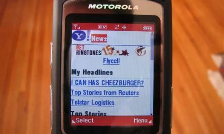 Browser WAP Klasik Tampilan browser WAP pada ponsel jadul