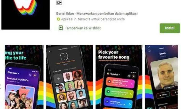 Antarmuka aplikasi Wombo AI yang menampilkan foto bernyanyi