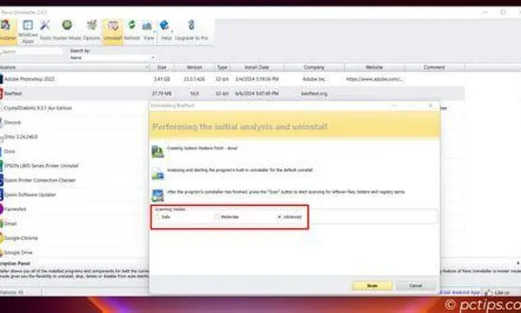 Mode pemindaian Revo Uninstaller