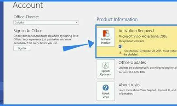 Aktivasi Software Layar aktivasi Microsoft Visio 2016