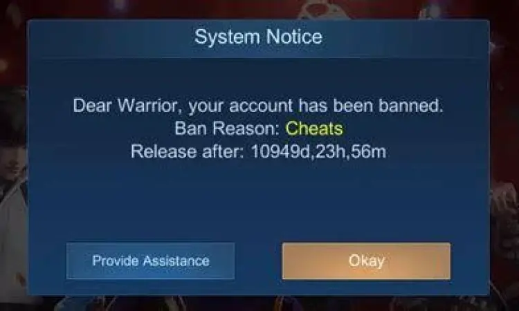 Pesan Banned MLBB Notifikasi banned permanen Mobile Legends