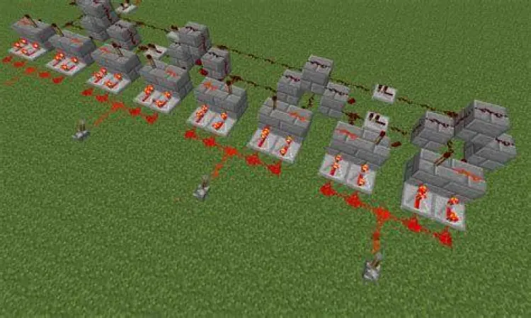 Rangkaian sistem Redstone di aplikasi Minecraft