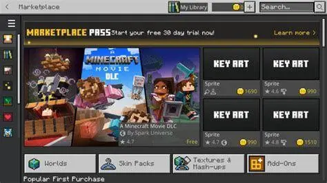 Minecraft Marketplace Menu marketplace dalam aplikasi Minecraft