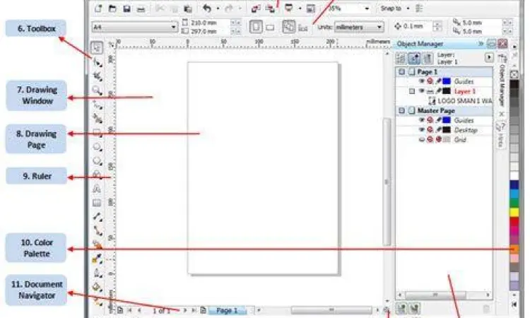 Antarmuka Corel Draw X5 Tampilan antarmuka Corel Draw X5 yang user-friendly