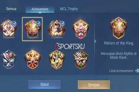 Tier Mythical Glory Medali tier Mythical Glory di Mobile Legends