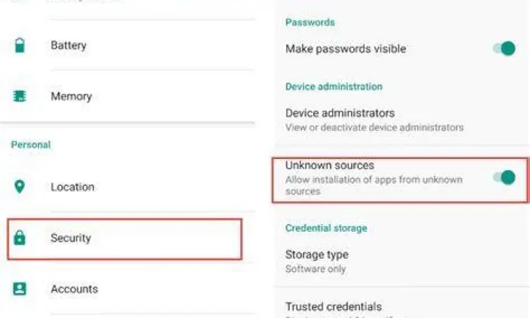 Pengaturan keamanan instalasi APK