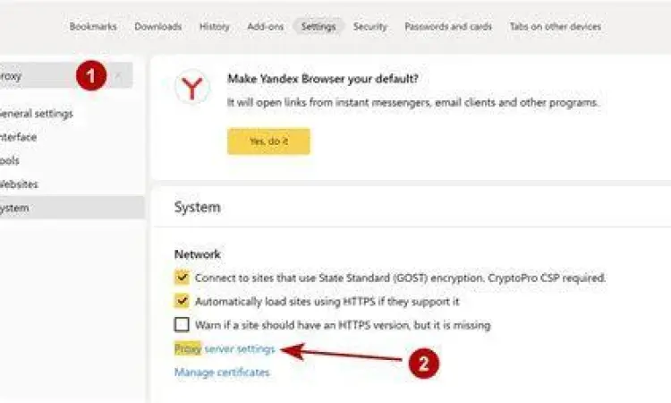 Pengaturan Privasi Yandex Menu pengaturan privasi di aplikasi Yandex Browser