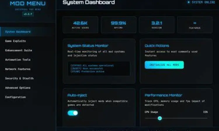 Mod Menu UI Antarmuka menu mod dalam game Sword Hunter