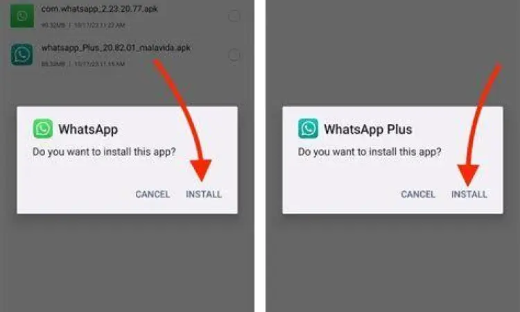 Proses instalasi WhatsApp Plus di Android