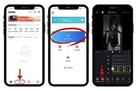Antarmuka VN Video Editor Antarmuka editing multi-track pada aplikasi VN