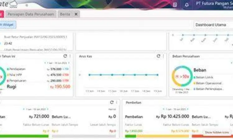 Tampilan antarmuka dashboard aplikasi Accurate Online