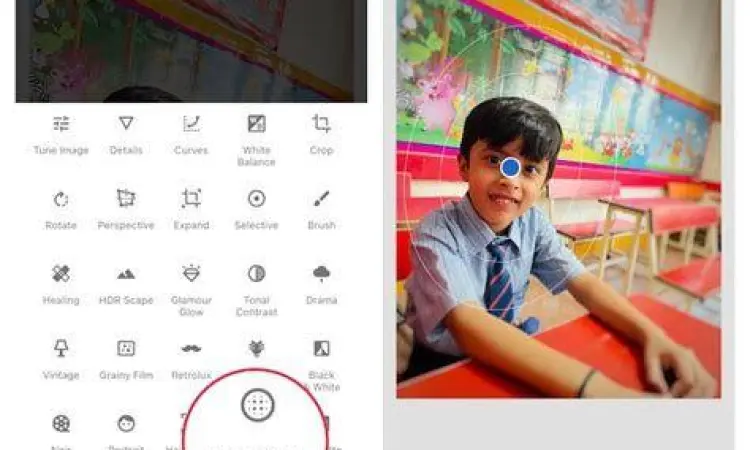 Antarmuka fitur lens blur di Snapseed