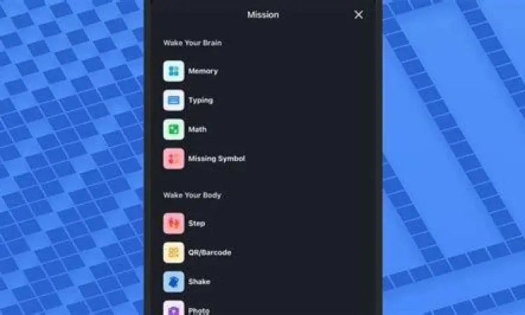Tampilan fitur misi di aplikasi Alarmy