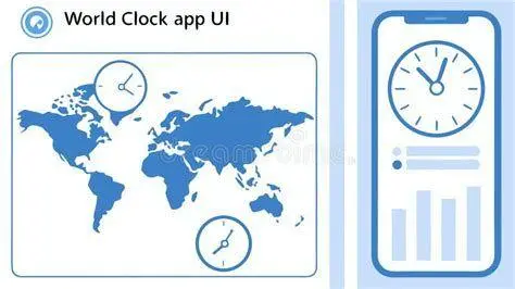 Manajemen Zona Waktu Antarmuka aplikasi jam dunia untuk koordinasi global