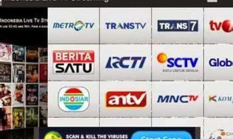 Tampilan antarmuka aplikasi live tv di android
