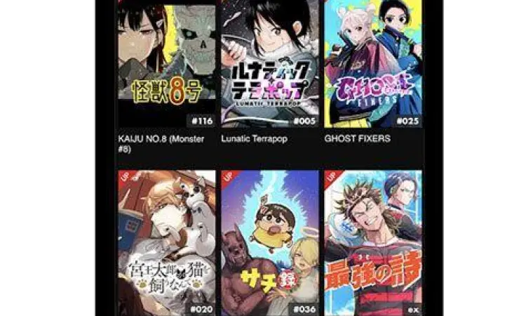 Antarmuka aplikasi manga plus untuk membaca naruto