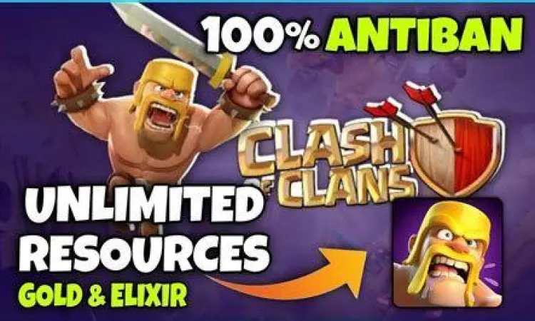 Fitur Unlimited Resources COC Mod Tampilan menu Clash of Clans mod dengan unlimited gems dan gold