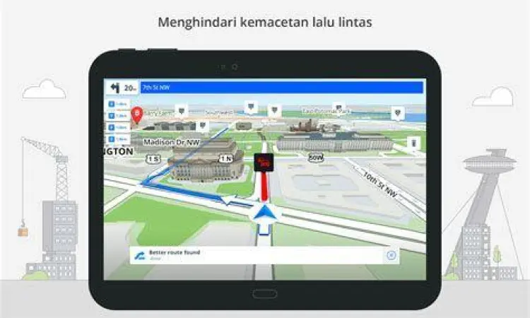 Aplikasi peta navigasi GPS di dashboard mobil