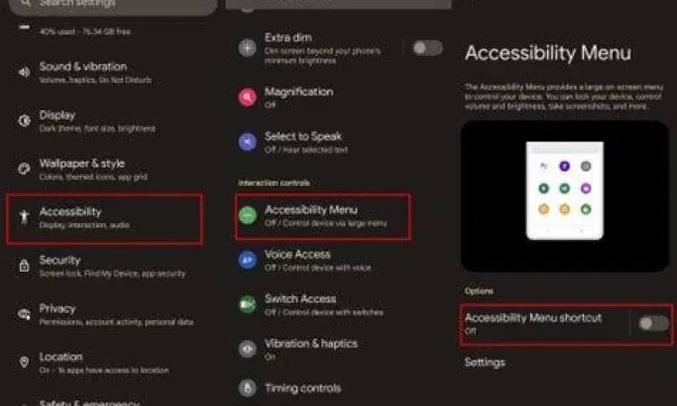 Menu aksesibilitas di sistem Android