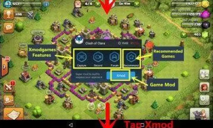 Fitur modifikasi Xmodgames pada game Clash of Clans