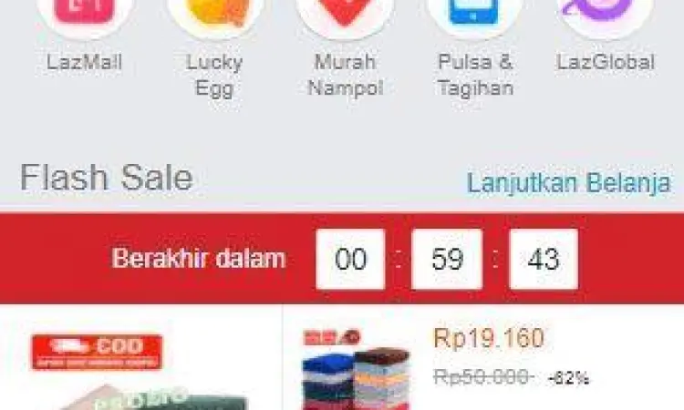 Layar utama saat buka aplikasi Lazada