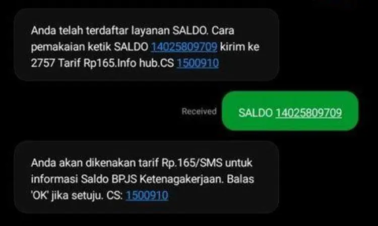 Cek Saldo via SMS Ilustrasi mengirim SMS ke 2757 untuk cek saldo
