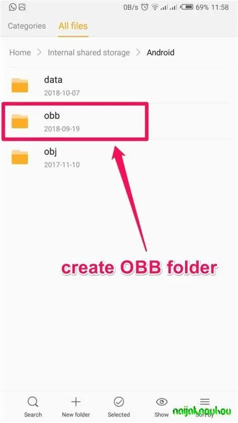 Struktur Folder OBB Lokasi folder OBB Android