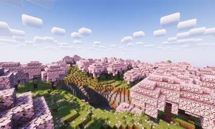 Bioma Cherry Grove Baru Pemandangan bioma Cherry Grove di Minecraft 1.20