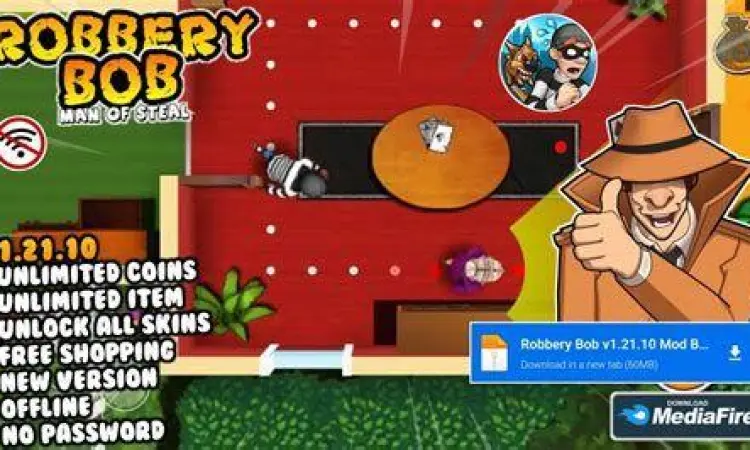 Mod APK Robbery Bob Fitur Tampilan menu mod apk robbery bob dengan koin tak terbatas